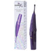 A purple Zumio X2 Rotating Clitoral Stimulator with SpiroTip stands upright beside its box, displaying the Zumio logo, product image, swirling pastel design, and details on a white background for clitoral stimulation.
