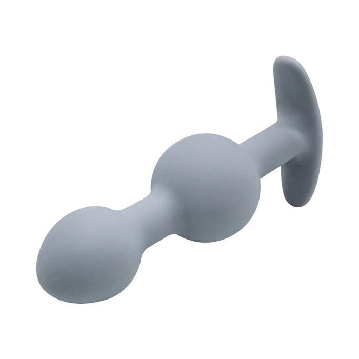 The Adam & Eve Vibra Ball Weighted Butt Plug Trio & Anal Trainers set features gray silicone plugs with bulbous shapes and flared bases, shown on a white background—the perfect addition to your butt plug collection.