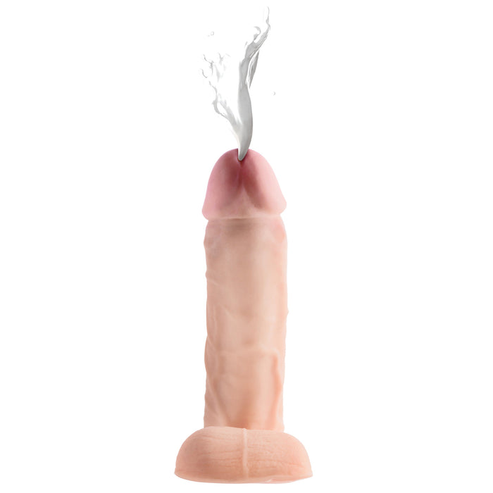A novelty toy, such as the Loadz Squirting 10 Inch Massive Dildo - Vanilla, with smoke effect added.