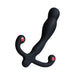 The Aneros Eupho Syn V is a black, curved silicone prostate massager featuring three red-accented arms, powerful vibration patterns, and a wireless remote control, as shown in a photo on a white background.
