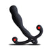 The Aneros Eupho Syn V Vibrating Silicone Prostate Massager with Remote, in black with a curved ergonomic design, red-tipped dual handles, and multiple vibration patterns, is shown on a white background.