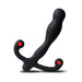 The Aneros Eupho Syn V Vibrating Silicone Prostate Massager with Remote is shown in black with red-tipped handles, a curved contoured shaft, and offers multiple vibration patterns for enhanced pleasure.
