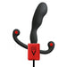The Aneros Helix SYN V Vibrating Hands-Free Prostate Stimulator in black and red features a curved, ergonomic design with the Aneros logo on a red square block at the base. This waterproof anal toy has two small, curved arms with red tips extending from the base for enhanced pleasure.