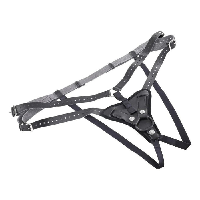 Adjustable Aurora High Waisted strap on harness with a central buckle, designed for securing and supporting an individual, possibly for sports or safety purposes. Brand: Sportsheets