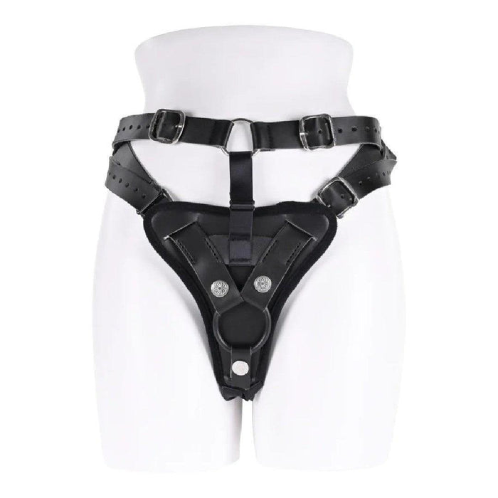 Aurora High Waisted Adjustable Strap on Harness by Sportsheets presented on a mannequin torso.