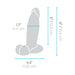 A diagram of the b-Vibe Slipskin Realistic 6 Inch Girthy Silicone Dildo - Caramel shows labeled dimensions: length 6 in (15.4 cm), girth 5 in (12.5 cm), base width 4.5 in (11.55 cm), diameter 1.7 in (4.4 cm).