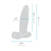 A grey outline of the b-Vibe Slipskin Ultra Realistic Girthy 9 Inch Medium Tone Silicone Dildo is shown with blue lines, displaying its width (2.5 in/6.5 cm), length (7.8 in/19.8 cm), height (9 in/23 cm), and base width (6.75 in/17.15 cm).
