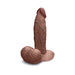A close-up of the b-Vibe Slipskin Realistic 6 Inch Girthy Silicone Dildo in Chocolate Tone, highlighting its lifelike design and realistic feel.