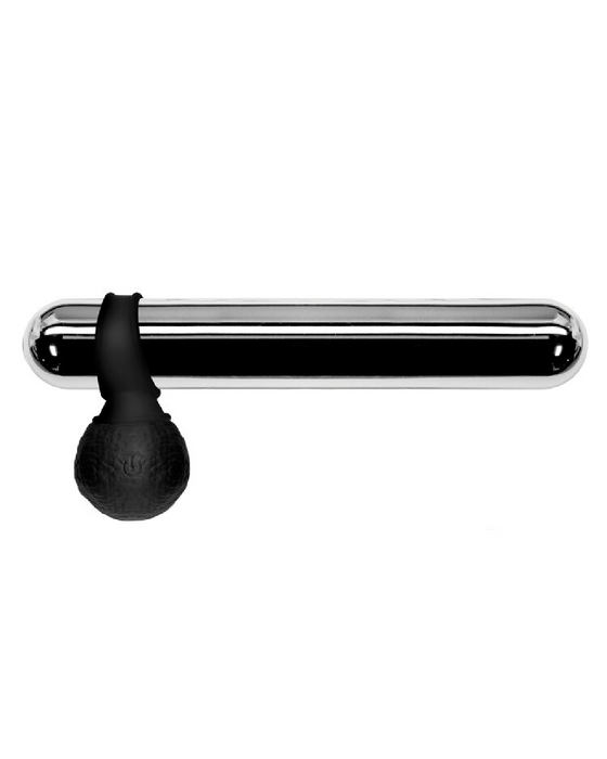 Jock Vibrating Hanging Balls with Remote Large -Black by Curve Toys's rear windscreen wiper with a black cap on a white background is USB rechargeable.