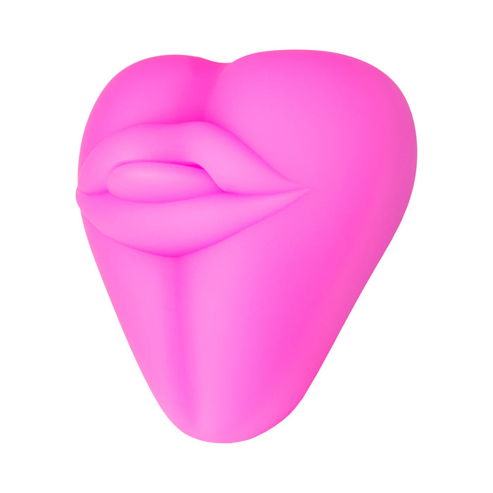 The Bananapants Kissi Dildo Base features bright pink lips and a heart-shaped tongue, crafted from smooth, body-safe silicone and shown isolated on a white background.