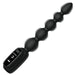 The Bang! Silicone Vibrating Anal Beads with Digital Display - Black by XR Brands is a black, silicone sex toy featuring a sleek design and vibrating capabilities. This beaded anal toy showcases multiple rounded beads that gradually increase in size from the base to the tip. The handle includes a digital display showing "MODE 3," along with a power button and other controls.