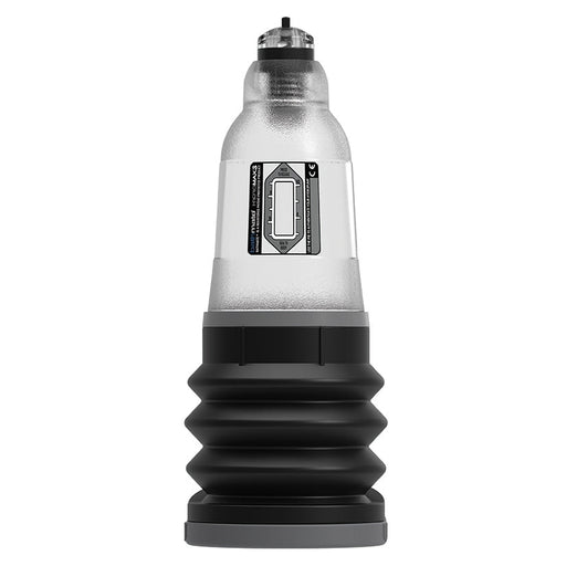 Image of the Bathmate Hydromax 3 Micro Penis Pump - Clear, a transparent plastic cylindrical device with a larger black ribbed base. The upper section features a digital display with visible buttons and labels. The device appears designed for measuring penis length and girth or pumping purposes. The background is white.