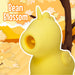 A charming yellow unicorn character with a petite horn and serene closed eyes, set against a whimsical autumn-themed backdrop featuring trees and leaves in warm shades of orange and yellow. The text "Bean Blossom" appears in the top left corner, showcasing the Bean Blossom Unicorn Shaped Licking Tongue Vibrator - Yellow by Creative Conceptions. Its soft silicone finish is ideal for cozy fall vibes.

