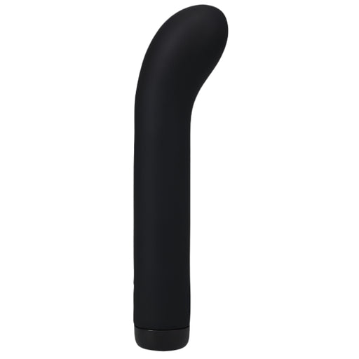 The Doc Johnson Beginner Black Silicone G Spot Vibe In a Bag is a sleek, black, cylindrical object with a smooth, curved tip. Its minimalist design has no visible buttons or controls.