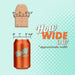 A diagram illustrates a comparison between the wooden dowel top, which is 2.5 inches wide, and a labeled can of "Betty Soda" that measures 2.6 inches wide. The text inquires, "How WIDE is it?" with a note stating "approximate width" on a dotted light blue background. It emphasizes the product's body-safe material and strong suction cup base for the Blush Big John 11.5 Inch Dual Density Suction Cup Dildo - Vanilla.
