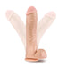 Introducing the Blush Big John 11.5 Inch Dual Density Suction Cup Dildo in Vanilla, designed with a realistic, skin-toned appearance complete with visible veins and a defined head. This product features a suction cup base for stability and includes subtle, semi-transparent side images to highlight its flexibility and movement.