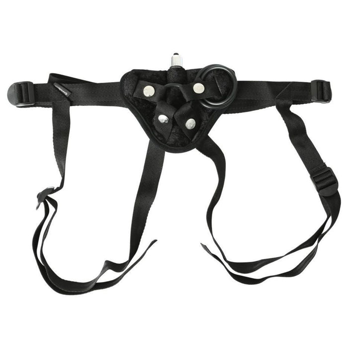 Vibrating Velvet Strap On Harness by Sportsheets