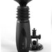A sleek, black coffee grinder with a cylindrical body and an accordion-style middle section. It features two buttons on its front and comes with a detachable Body Dock Thruster Powerful Thrusting Suction Cup Sex Toy Mount by Pipedream Products, also black, positioned to the right of the grinder. The background is white.