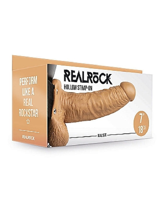Realrock 7 Inch Hollow Dildo with Balls & Strap-on Harness - Caramel