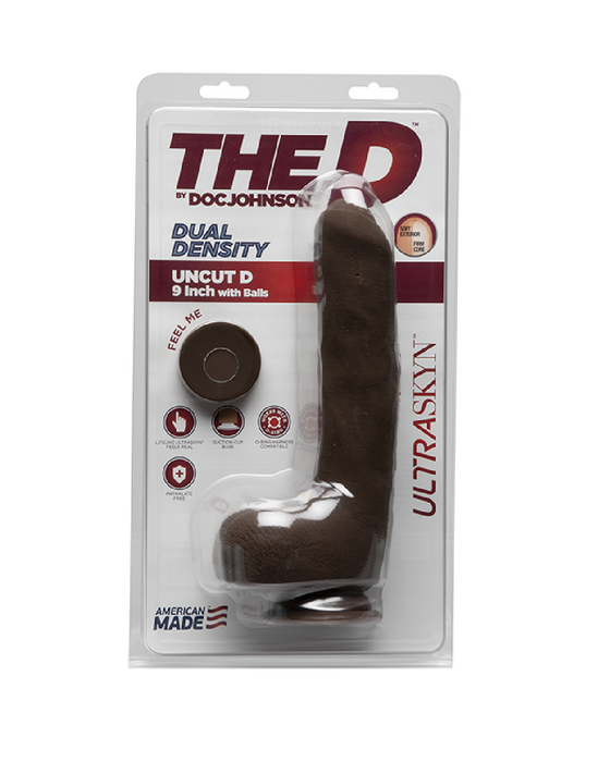 The D Uncut 9 Inch Ultraskyn Dildo with Balls - Chocolate