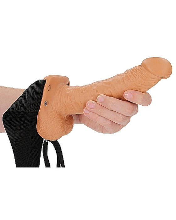 Realrock 7 Inch Hollow Dildo with Balls & Strap-on Harness - Caramel