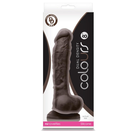 Colours Dual Density 8 Inch Silicone Dildo with Balls - Dark Chocolate
