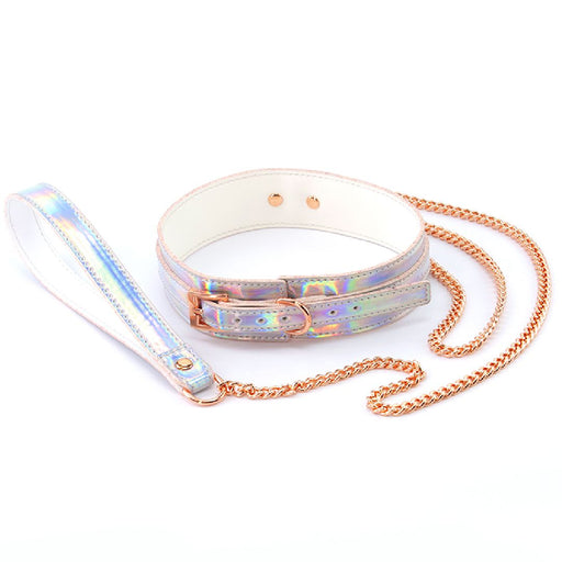 Cosmo Bondage Holographic Collar and Leash on white background 