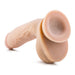 A vanilla-colored, 8-inch silicon dildo named "Coverboy My Best Friend's Dad" by Blush, designed to resemble a human anatomical structure and compatible with a strap-on harness, displayed against a white background.