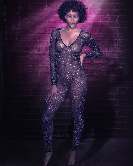 Radiance™ Crotchless Full Body Cat Suit with Gem Accents