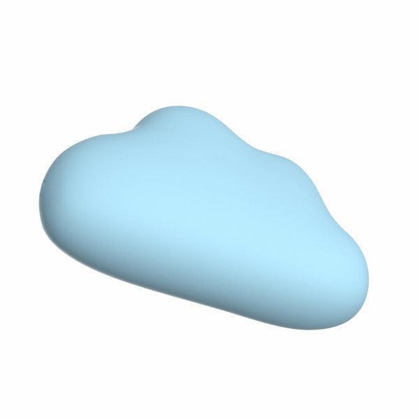 The Cuddle Cloud External Palm Sized Vibrator, a smooth, light blue silicone vibrator shaped like a cloud, is displayed against a plain white background.