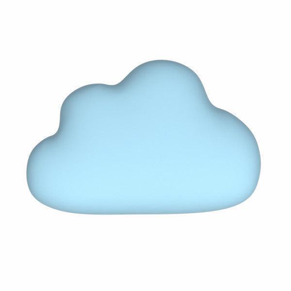 A simple, light blue illustration of the Cuddle Cloud External Palm Sized Vibrator shows its smooth, rounded silicone design on a plain white background, capturing its playful and compact style.