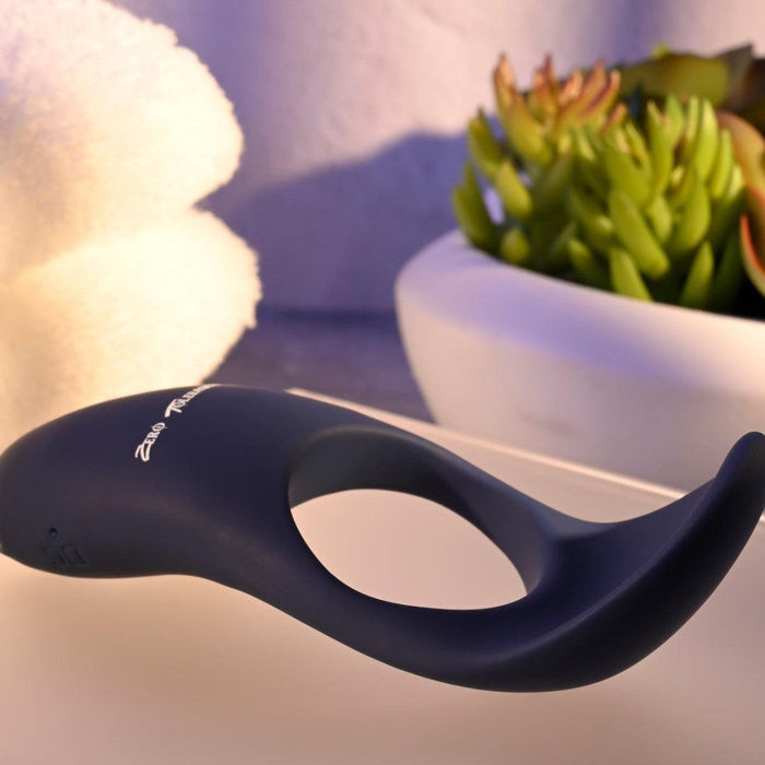 Cup Em Vibrating Cock Ring with Ball Cup - Blue