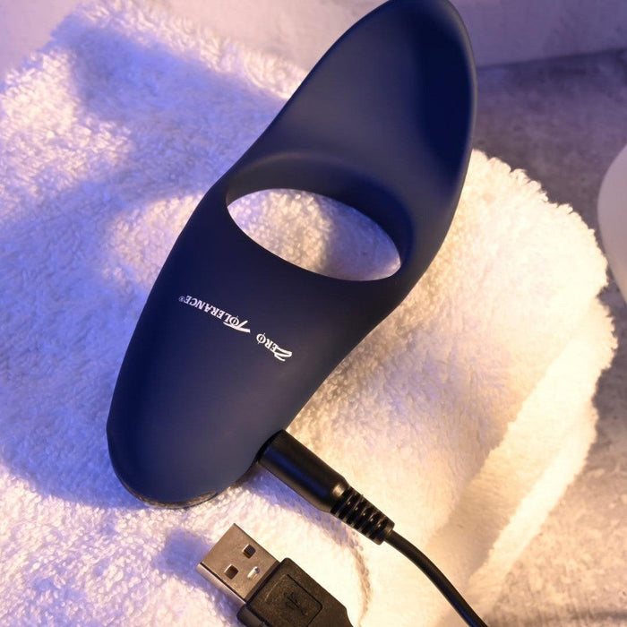 Cup Em Vibrating Cock Ring with Ball Cup - Blue