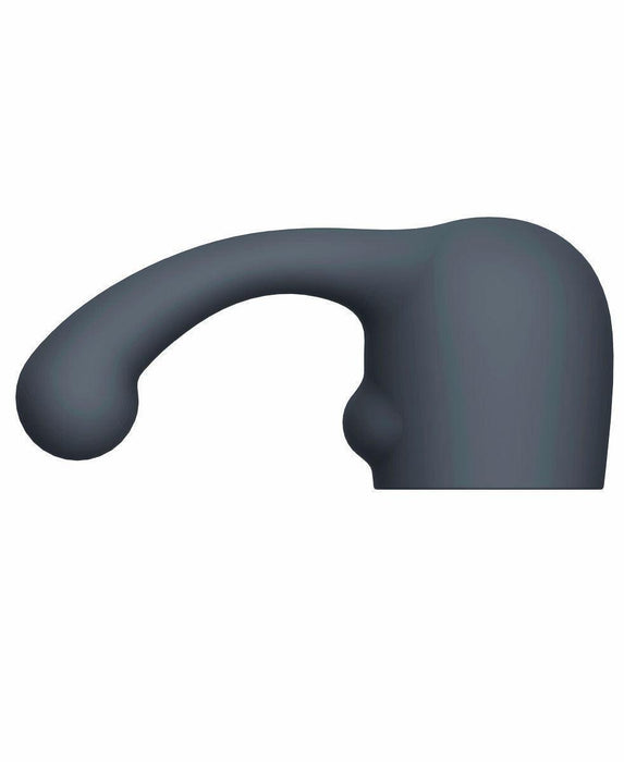 A black, curved silicone Curve Weighted G-Spot or Prostate Attachment for Standard Wands with a bulbous tip and rounded base is shown on a white background. It appears smooth, ergonomic, and designed for targeted pleasure.