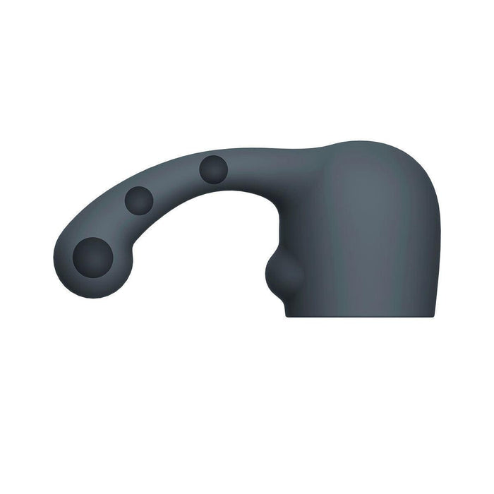 The Curve Weighted G-Spot or Prostate Attachment for Standard Wands is a black, silicone accessory with a curved, bulbous shape and three raised dots along its length, shown on a white background.