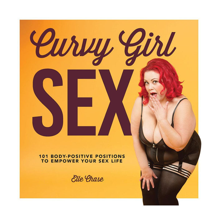 Bold and empowering: a cover of a book titled "Curvy Girl Sex" by Quayside Publishing with 101 body-positive positions for plus-sized lovers, featuring a confident woman with vibrant red hair exuding surprise and sex.