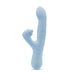 The Devin Clit Thumping G-Spot Rabbit with Shaft Rotation by Blush is a light blue, dual-ended vibrator featuring a curved shaft and a smaller protruding arm designed for dual stimulation. It offers G-spot vibrations and clitoral stimulation, with a smooth, ergonomic design and textured elements for added sensation.