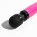 A close-up of the Doxy Die Cast 3 Compact Wand Vibrator Hot Pink against a white background. The compact powerhouse from Doxy features a black round head and a pink glittery handle, casting a soft shadow on the surface.