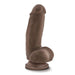 The Dr. Skin Girthy Short Thick Dildo - Chocolate is a realistic, dark brown silicone toy with a thick shaft, lifelike contours, and a sturdy suction cup base for hands-free use.
