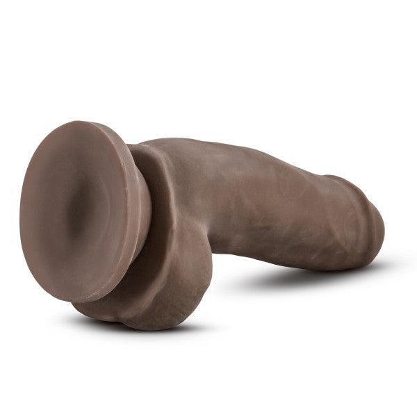 The Dr. Skin Girthy Short Thick Dildo - Chocolate features a realistic brown finish, a sturdy suction cup base, and lifelike detailing for a true-to-life experience, shown on a white background.