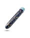 The Dreamscape Powerful Extra Long Rechargeable Vibrator by Blush features a sleek, vibrantly colored bullet-shaped design adorned with various multicolored leaves and berries against a dark blue background. Its solid light blue top cap adds a pop of color. This waterproof vibrator is USB rechargeable and is displayed diagonally against a white background.