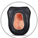 A black and beige silicone mask insert with an elongated oval opening in the center. The black portion forms an outer edge, while the beige inner part resembles the shape of a mouth or an orifice. Ideal for use with a Nasstoys Erection Assistant 9.5 Inch Hollow Dildo & Strap-on Harness - Vanilla, it is displayed on a white background within a circular outline.