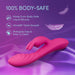 The Wild Lust Slim Beginner G-Spot Rabbit Vibrator is shown on purple satin with floating feathers, featuring body-safe liquid silicone, UltraSilk smooth texture, clitoral stimulation, phthalate-free design, and easy cleaning.