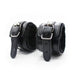 Experience ultimate comfort and restraint with the black leather handcuffs from Ple'sur's Everything Bondage 9 Piece Beginner's Bondage Kit. Featuring metal buckles and a soft fur lining, these handcuffs are perfect for those new to bondage. Positioned upright to showcase their exterior and interior design, the plush fur lining ensures they are comfortable during wear, making them an ideal addition to your BDSM accessories collection.