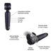 Image of the Evo Vibrating Male Stroker and Couples Vibrator: Features a long press for Crescendo, 5 intensities/modes, on/off button, textured handle, soft silicone flaps. Enjoy intense vibrations and powerful clitoral/penile pleasure. Waterproof for versatile use.