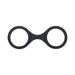The Ex's & Oh's Kiss Kit – a 4-piece beginner bondage set – features a black, double-ring accessory with two circular openings connected by a short bridge, shown from above on a white background—a perfect starter for your collection.
