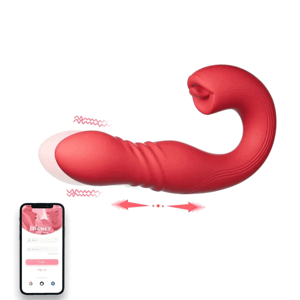 Joi App Controlled Thrusting Vibrator With Tongue  - Red