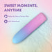 The Play With Me Berry Burst Soft Flexible Bullet Vibrator in pastel pink and blue, made from body-safe silicone, is shown on a wet surface with text: "Sweet Moments, Anytime," "Perfect for Solo or Partner Play," and "IPX7 Waterproof.