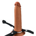 Experience ultimate satisfaction with the Pipedream Products Fantasy X-Tensions Elite Hollow 7 Inch Silicone Dildo & Strap-On Harness - Chocolate, featuring a chocolate-toned, textured silicone dildo attached to a sturdy black harness with adjustable straps and silver metal rings. Designed for role-play and intimate activities, this supportive harness ensures maximum comfort.