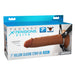 Packaging for the "Fantasy X-Tensions Elite Hollow 7 Inch Silicone Dildo & Strap-On Harness - Chocolate" by Pipedream Products. Features include a comfortable soft head, a lifelike tip, dual-density design, and an EZ opening. The product is an excellent erectile dysfunction solution and comes in a mostly white and blue box with images of the strap-on.